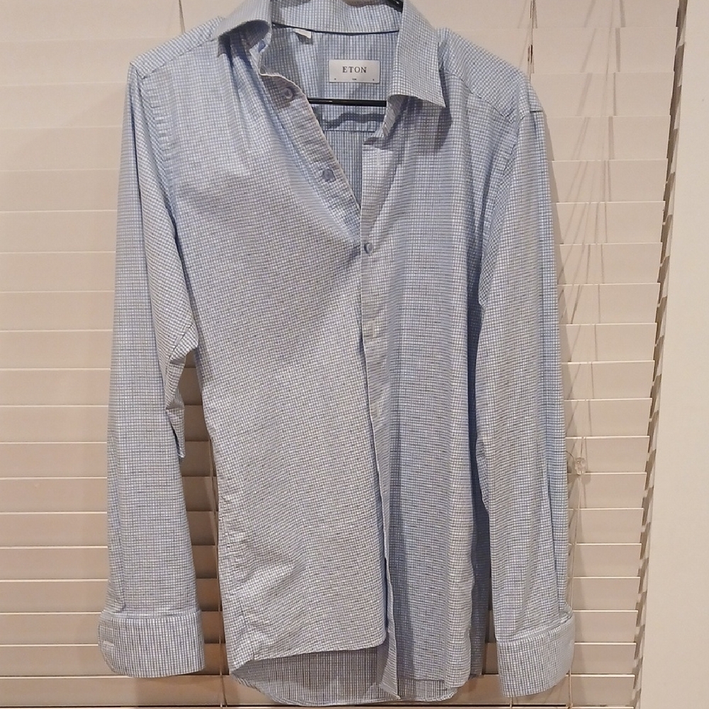 Eton Light Blue Gingham Dress Shirt